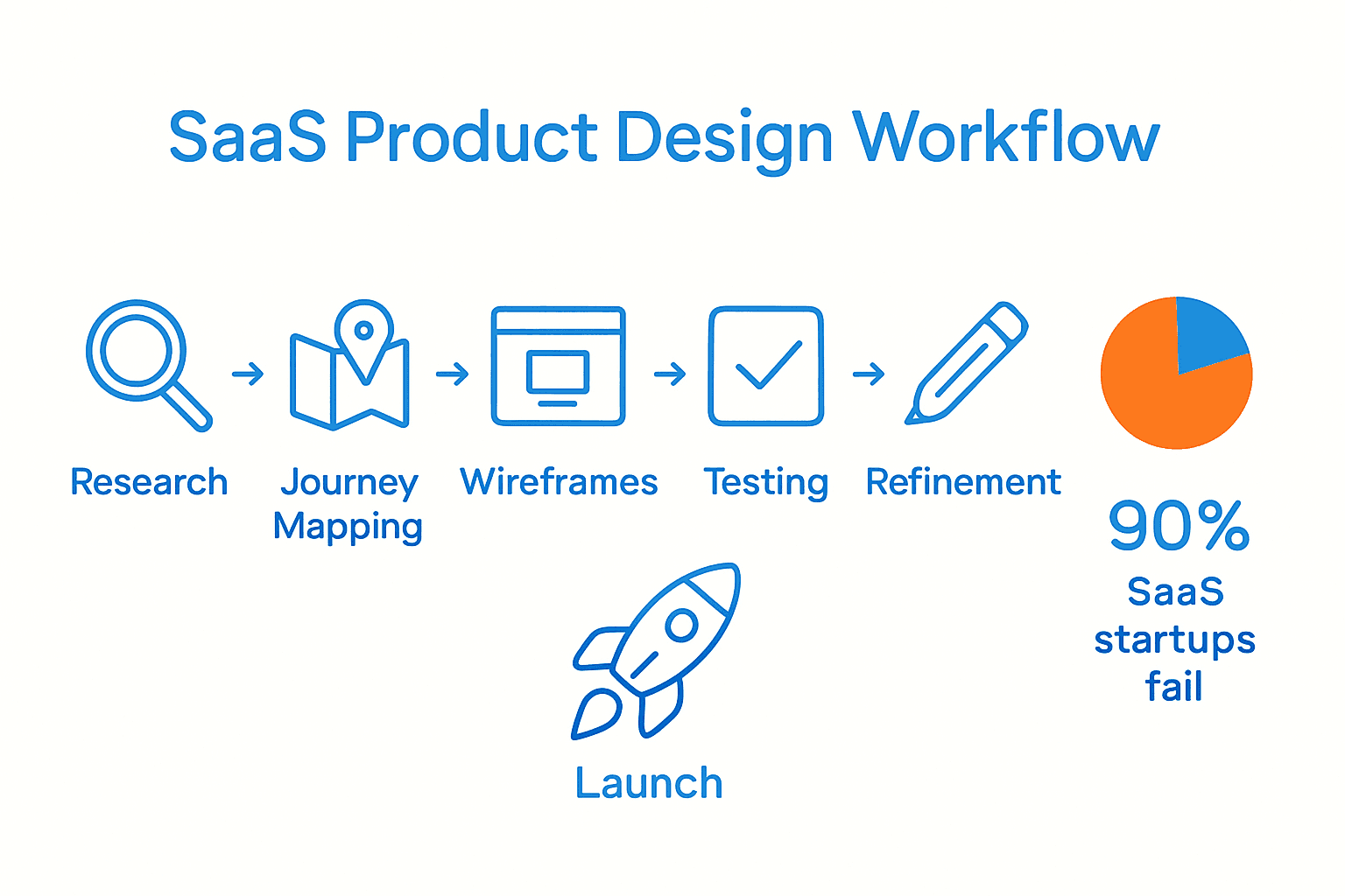 Infographic showing steps in SaaS product design workflow