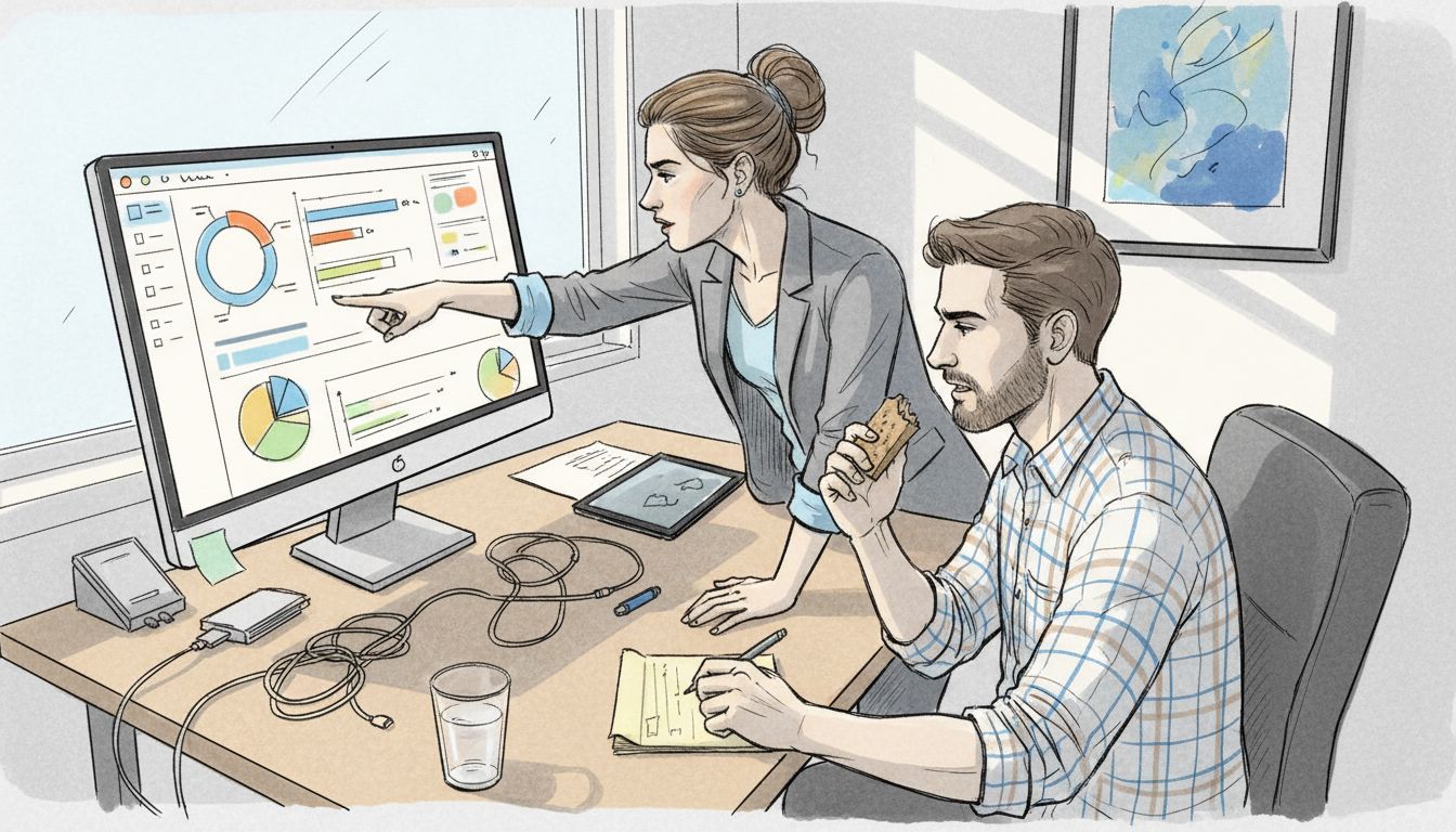 Product manager and designer review SaaS dashboard