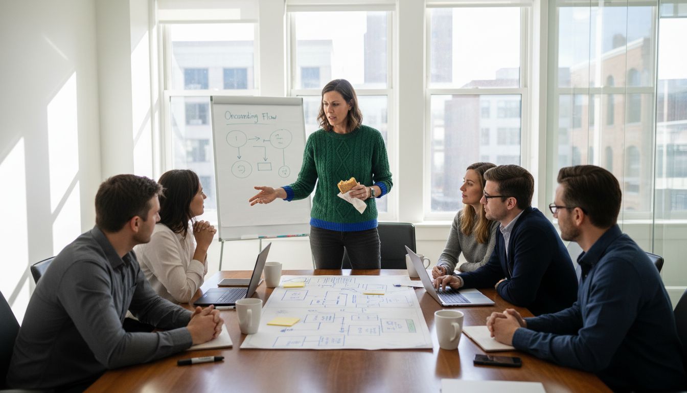 Senior designer leading team discussion