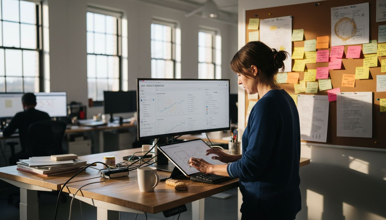 Designer sketches user-centric workflow at desk