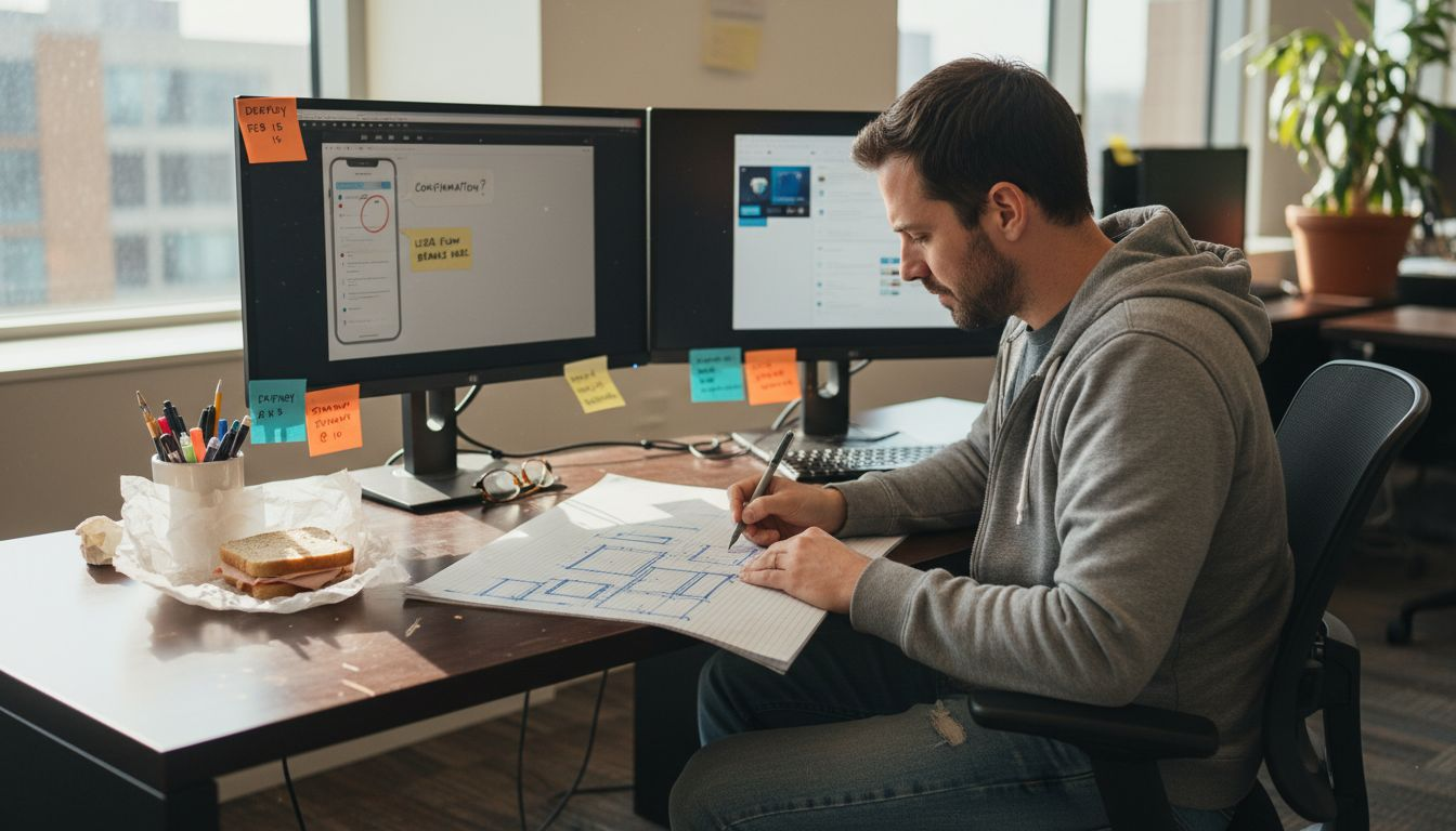 Designer creating new SaaS interface mockups