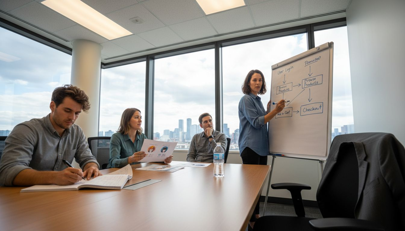 Team mapping website user journeys in office