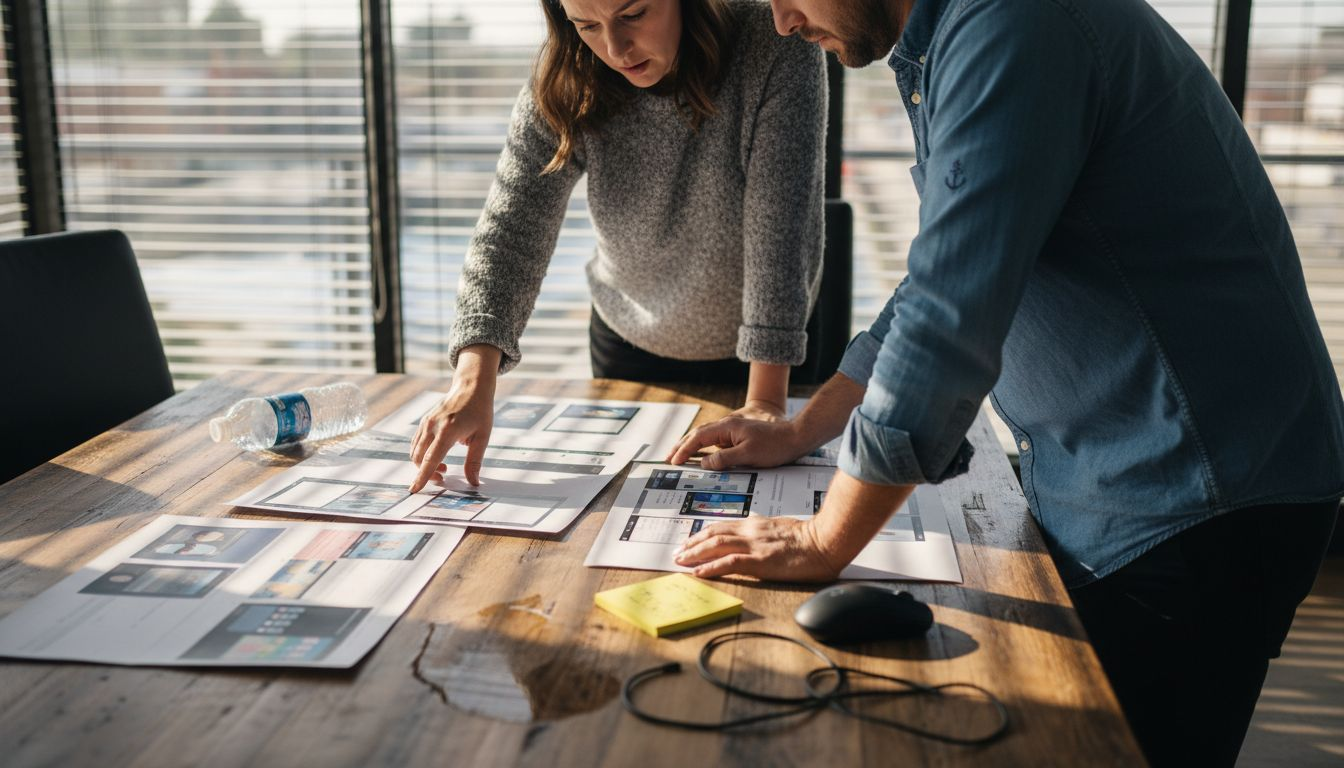 Designers reviewing product experience workflow