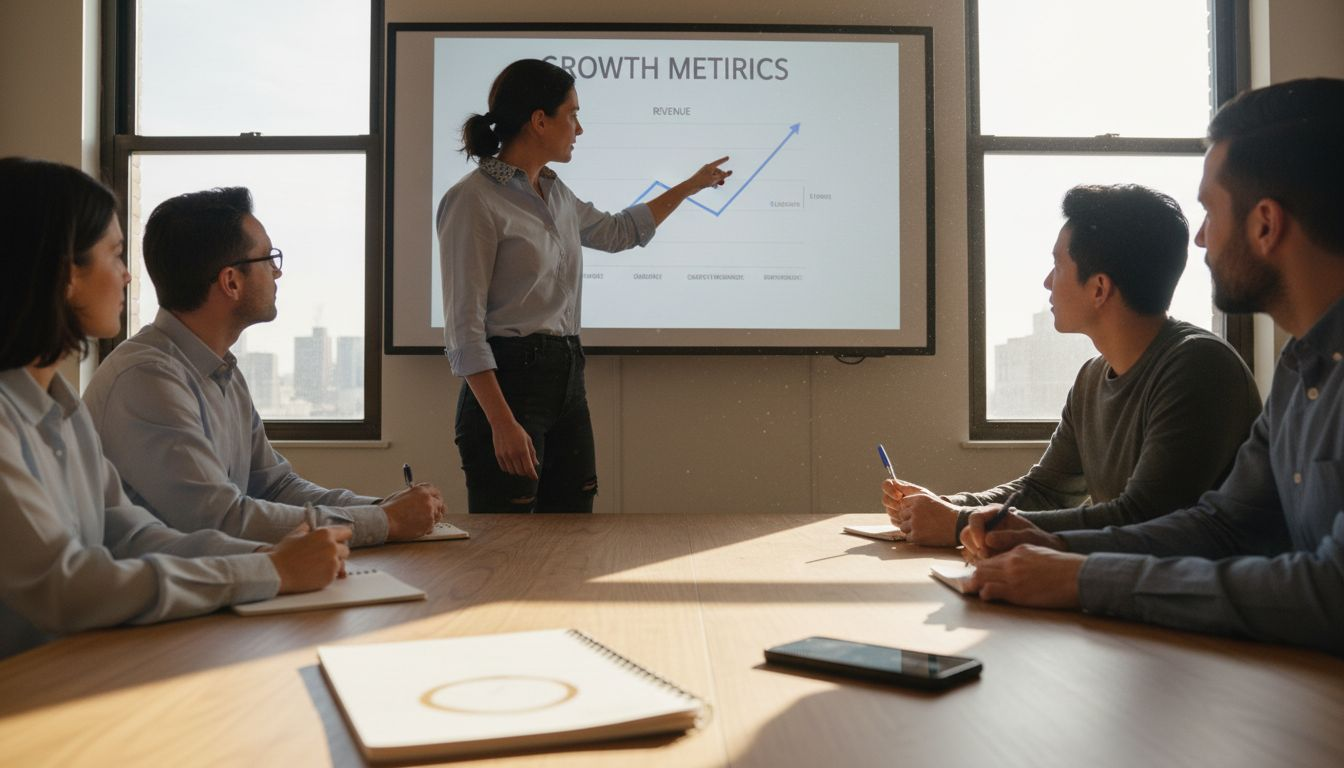 Manager demonstrating software value in meeting