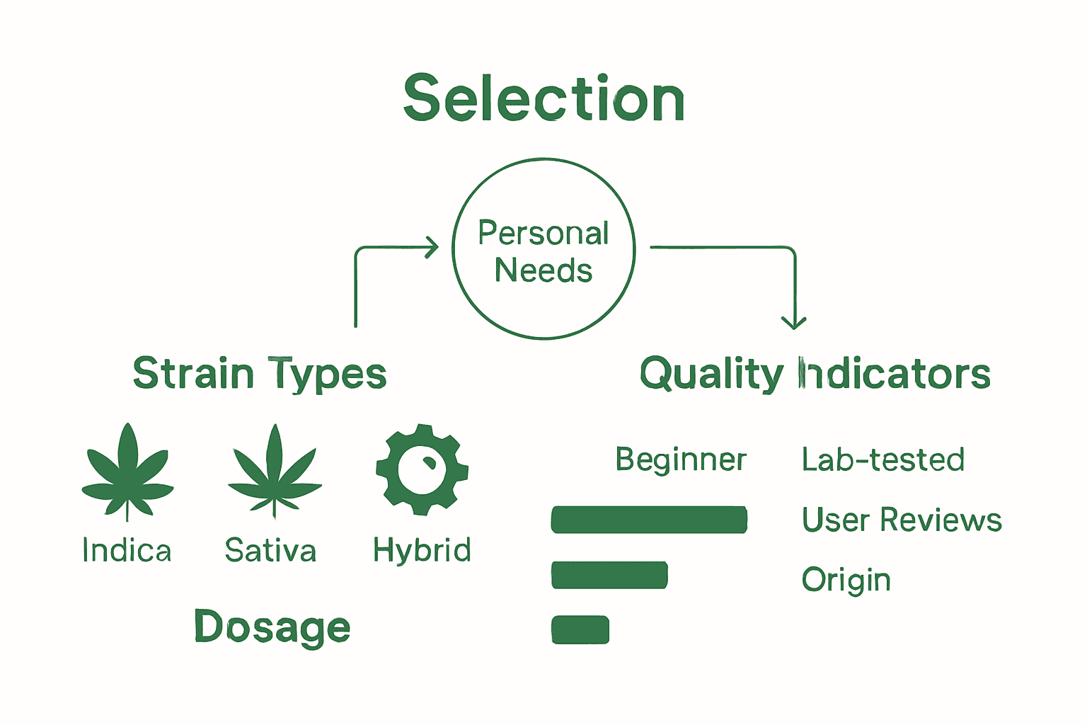 Infographic comparing strain types, dosage, and quality checks for cannabis edibles.