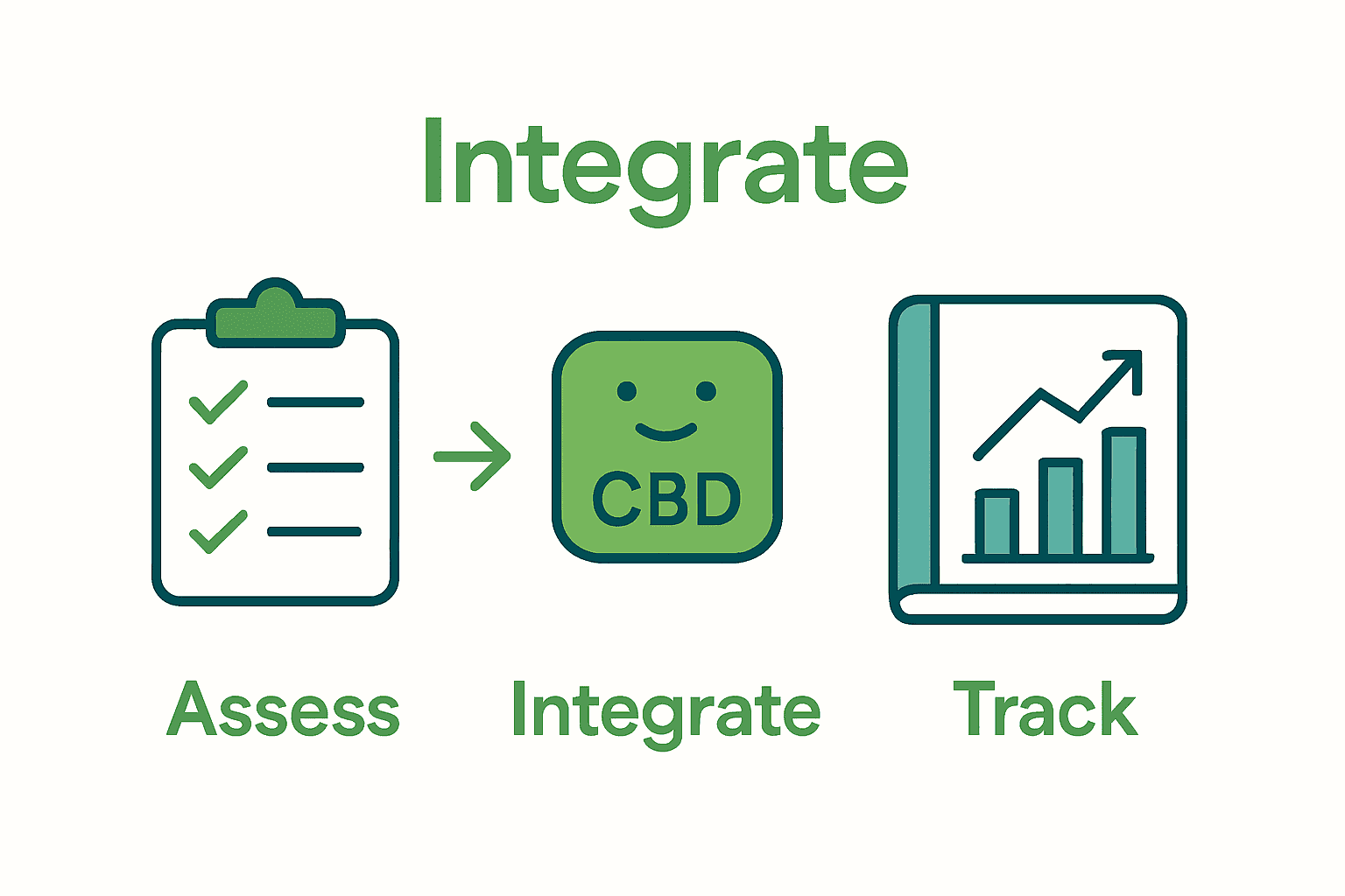 Infographic showing three steps: assessing goals, integrating CBD gummies, and tracking results.