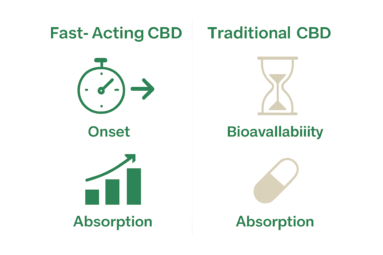 Infographic comparing fast-acting versus traditional CBD effects and bioavailability.