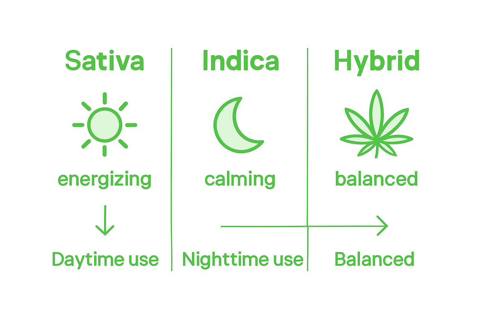 Infographic comparing sativa indica hybrid effects