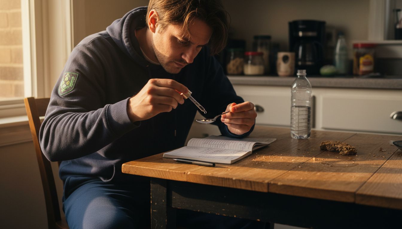 Man recording Delta 9 dosage in journal
