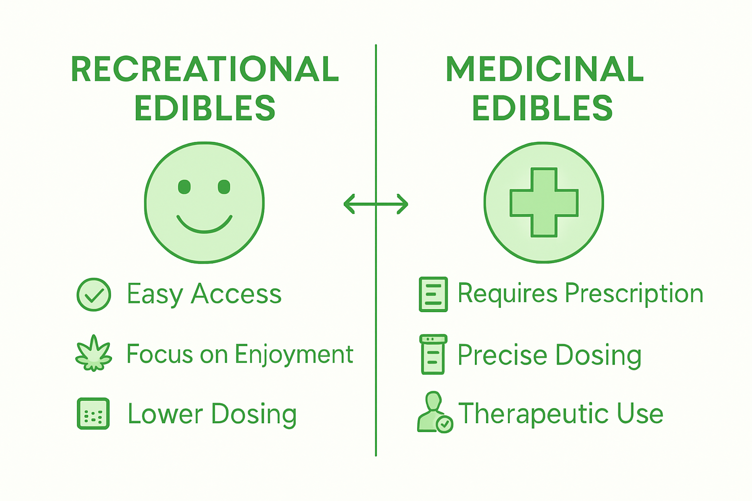 Infographic comparing recreational and medicinal edibles