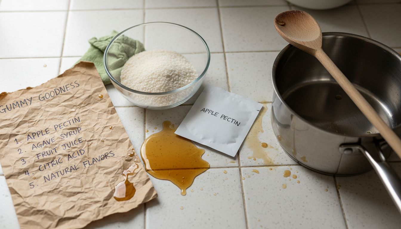 Plant-based vegan CBD gummy ingredients on countertop