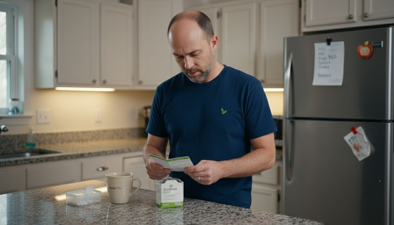 Man checking CBD gummies dosage instructions