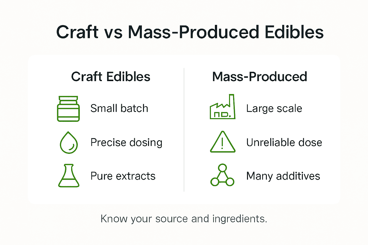 Infographic comparing craft and mass-produced edibles