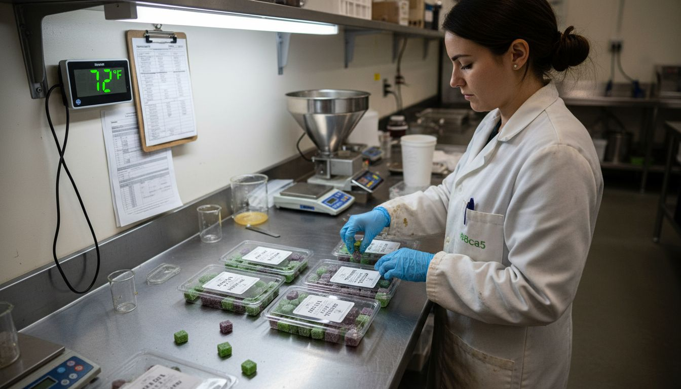 Lab technician preparing hemp edible gummies