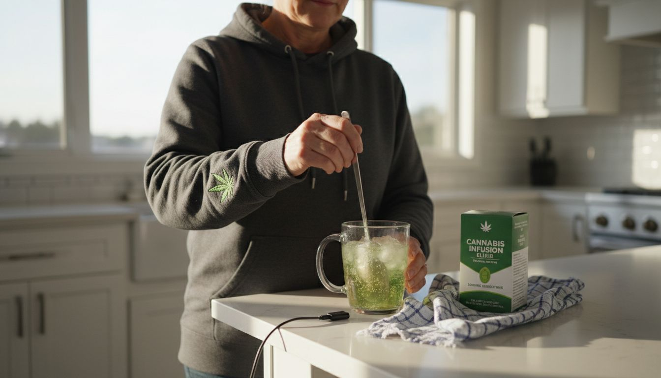 Preparing THC drink at home kitchen island