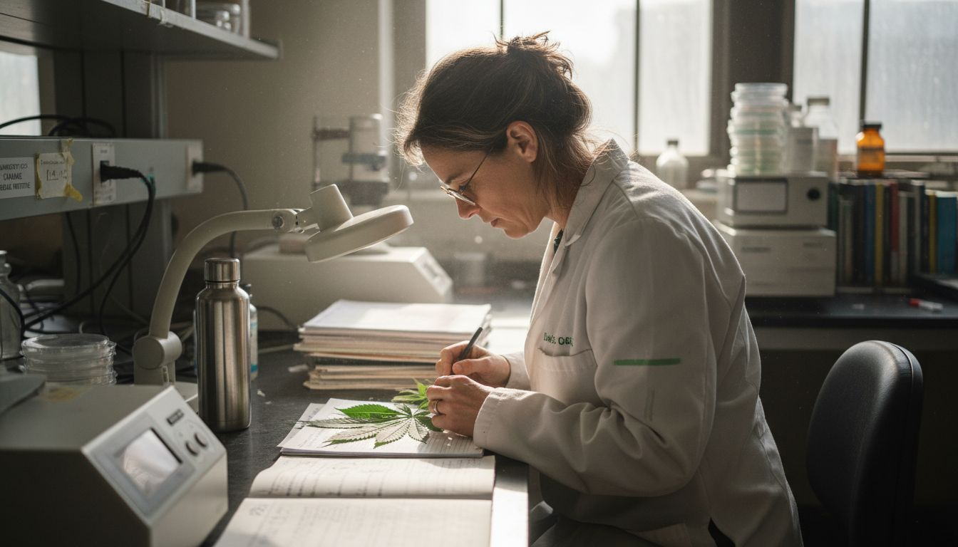 Scientist analyzing cannabis in lab setting