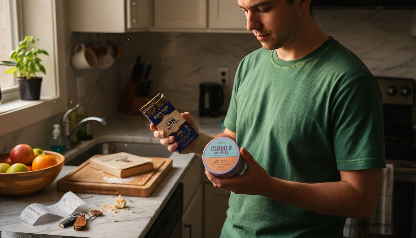 Comparing CBN edible products in kitchen