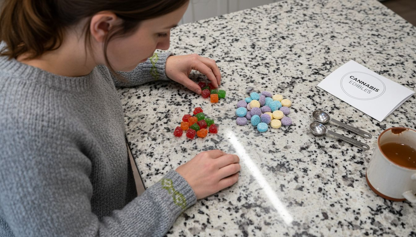 Woman comparing THC and CBD edibles