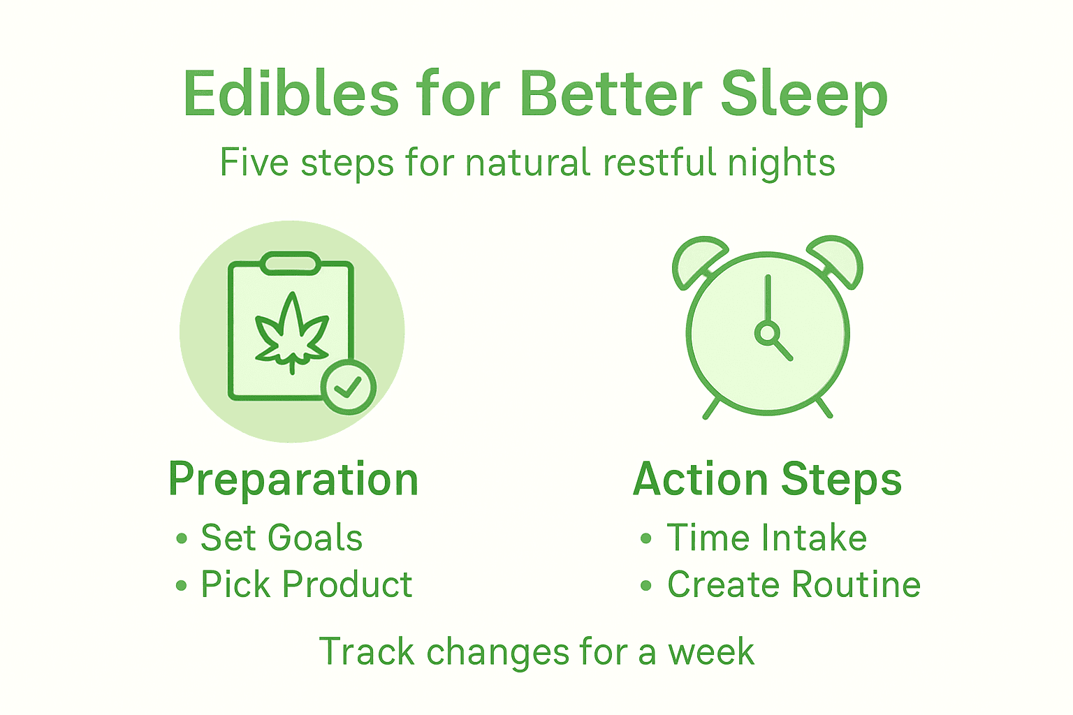 Infographic showing five steps to use edibles for sleep