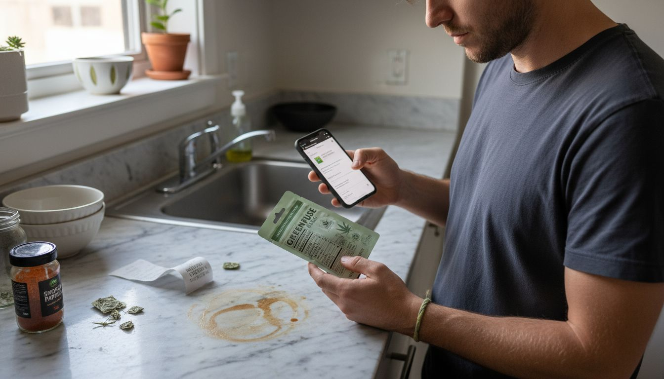 Man reviewing hybrid edible ingredient list