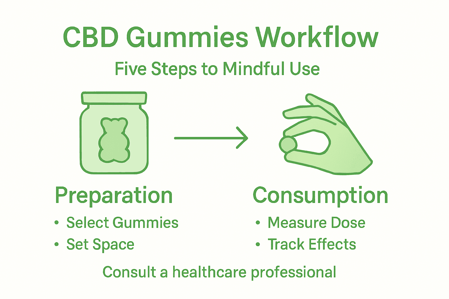 Infographic on five steps for mindful CBD gummies use