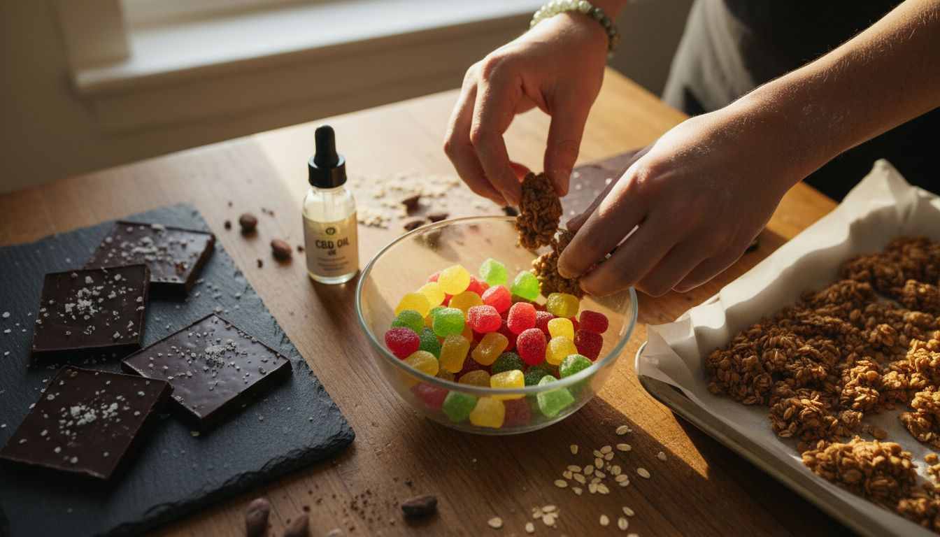 Assorted handmade cannabis edibles on table