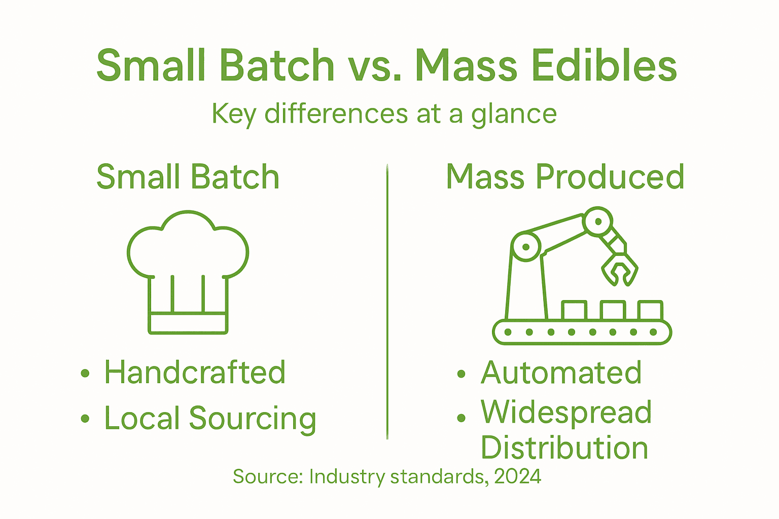 Infographic comparing small batch and mass edibles