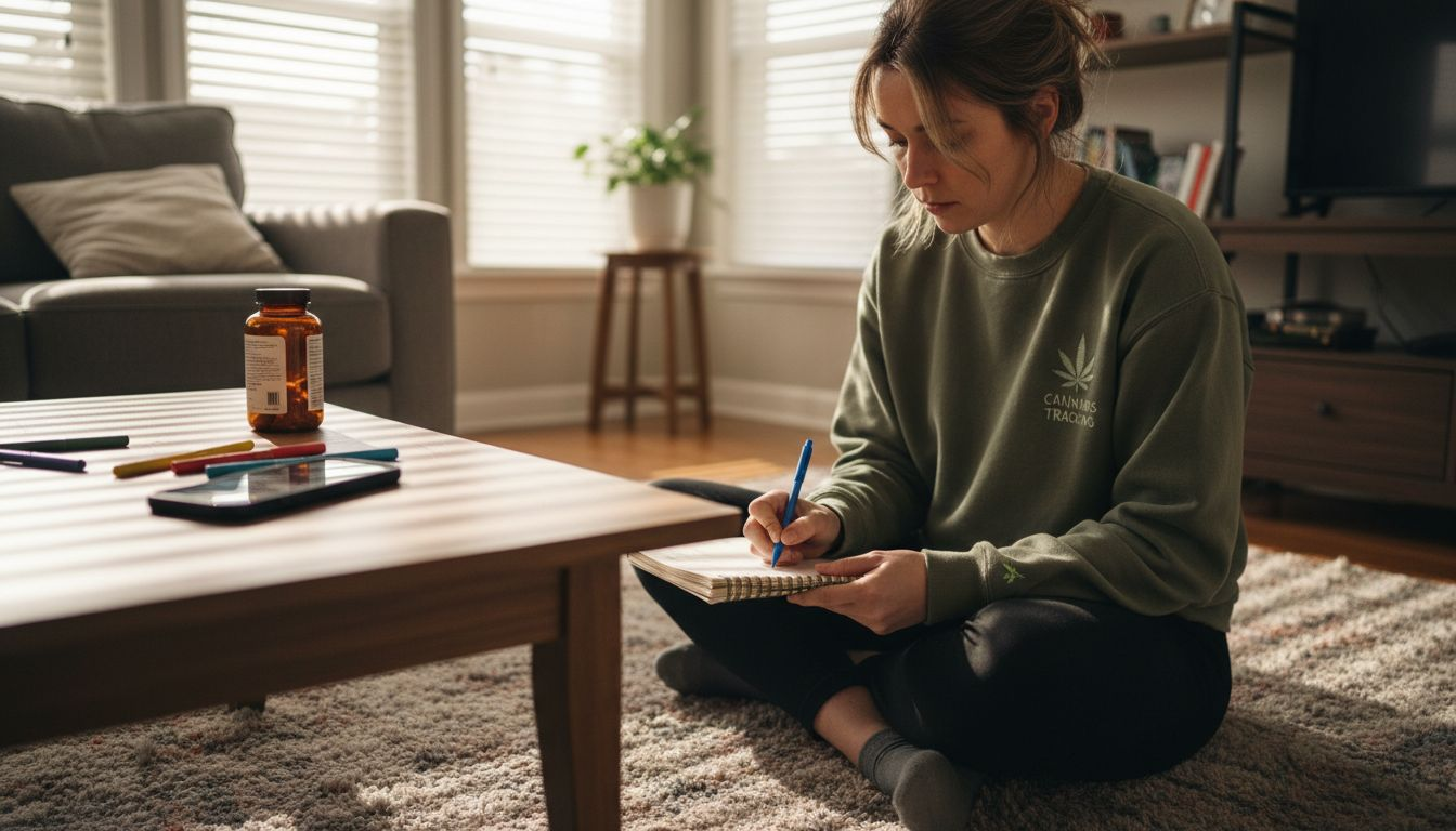 Woman tracking cannabis consumption in journal