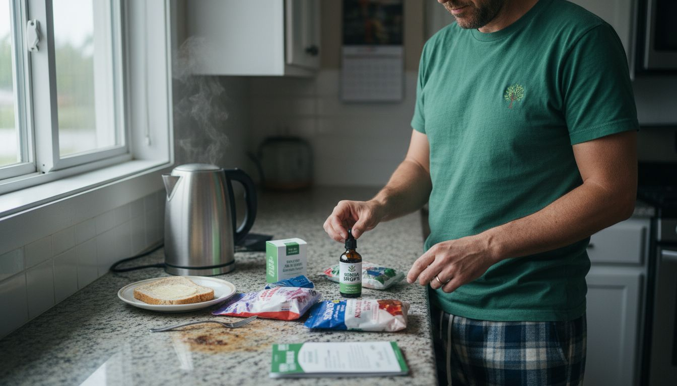 Man sorting various THC sleep products