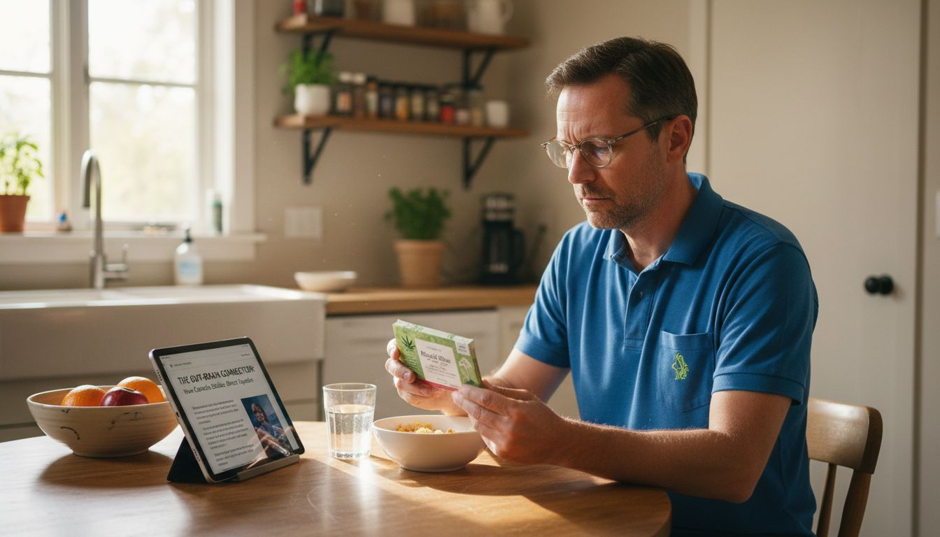 Man reading edible label and digestion info