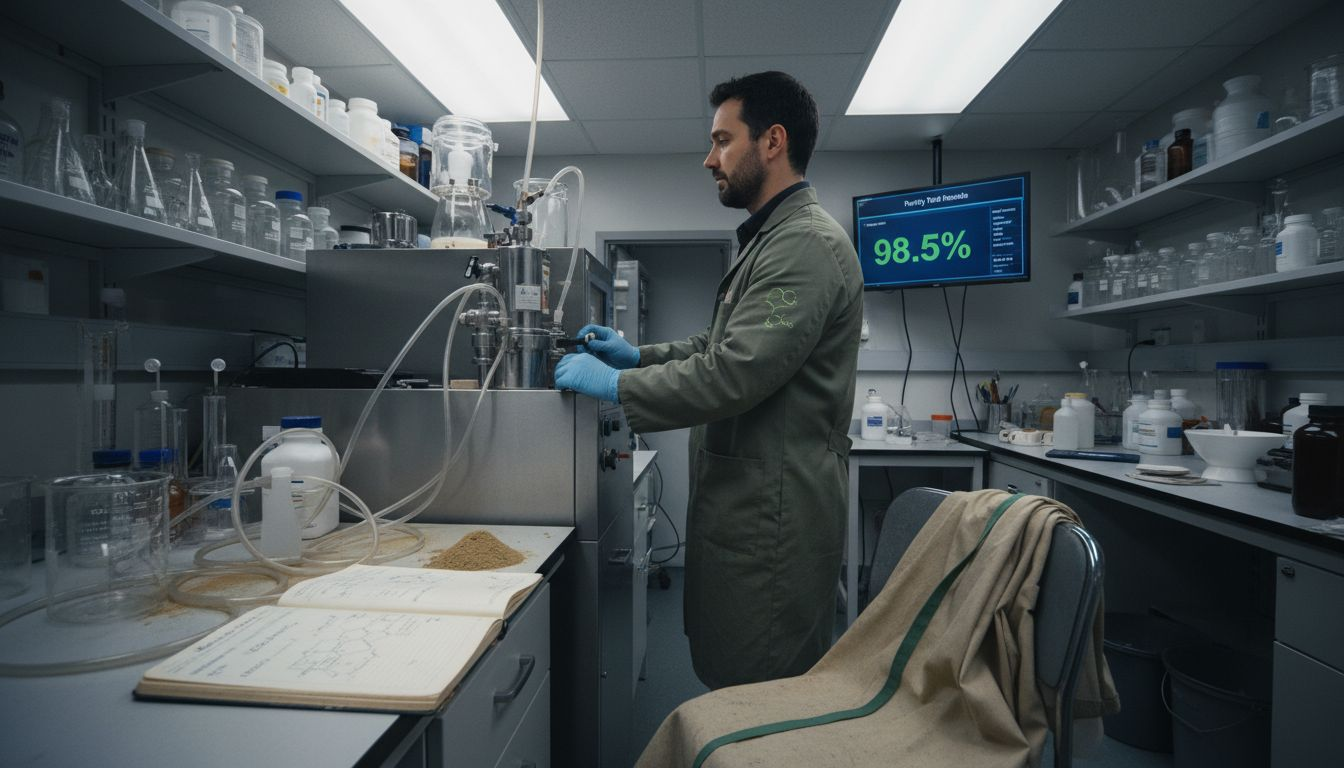 Technician using cbd extraction equipment
