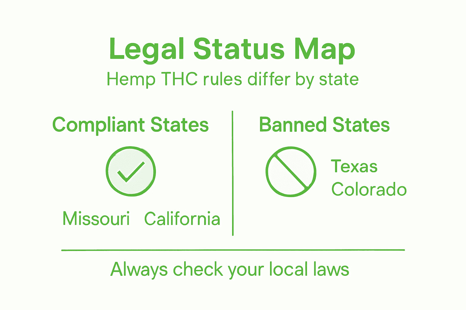 Infographic showing state compliance for hemp THC