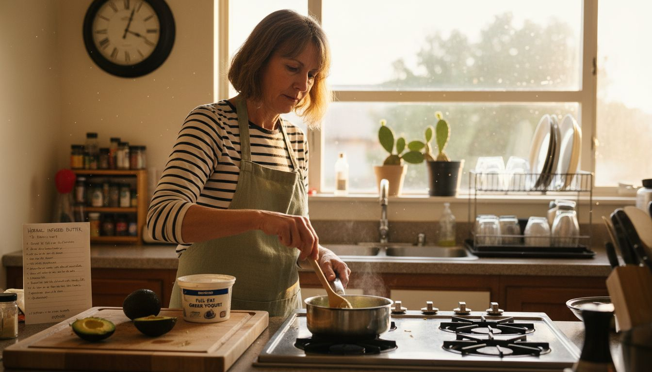 Woman cooking with infused butter and fats