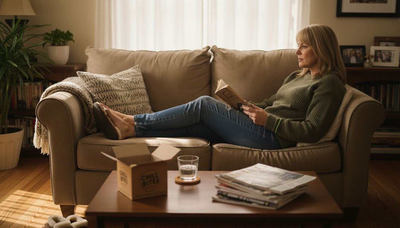 Woman relaxing with traditional THC edible at home