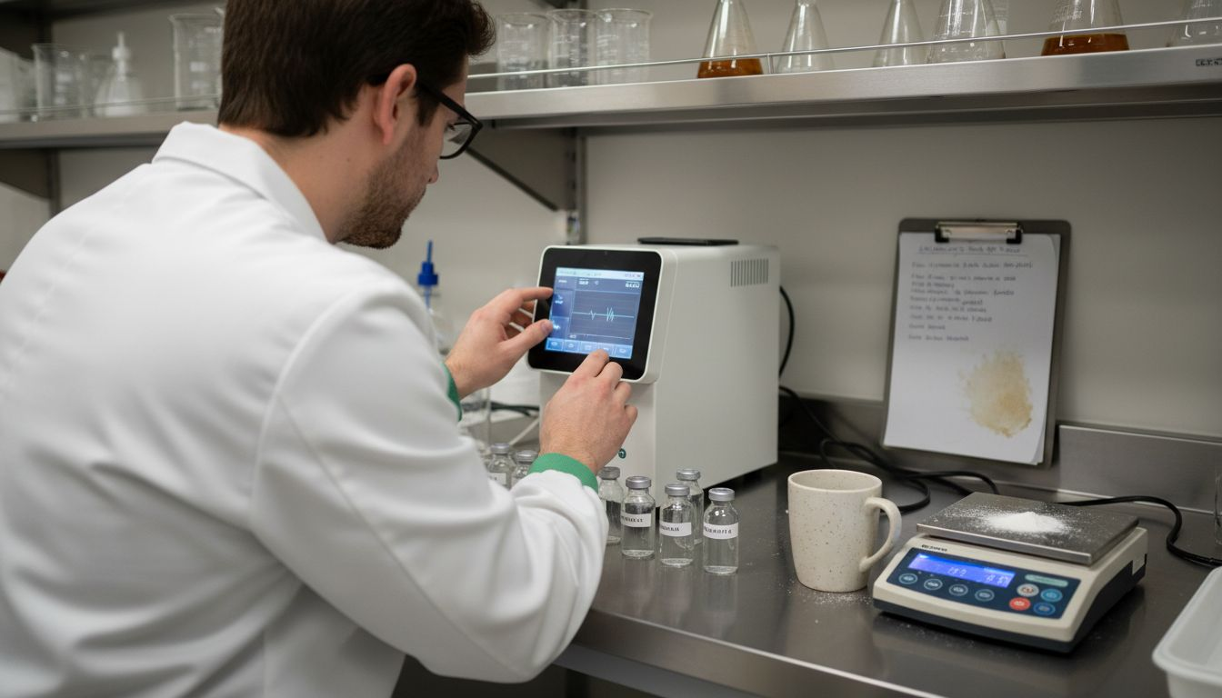 Technician prepares nanoemulsified cannabis in laboratory