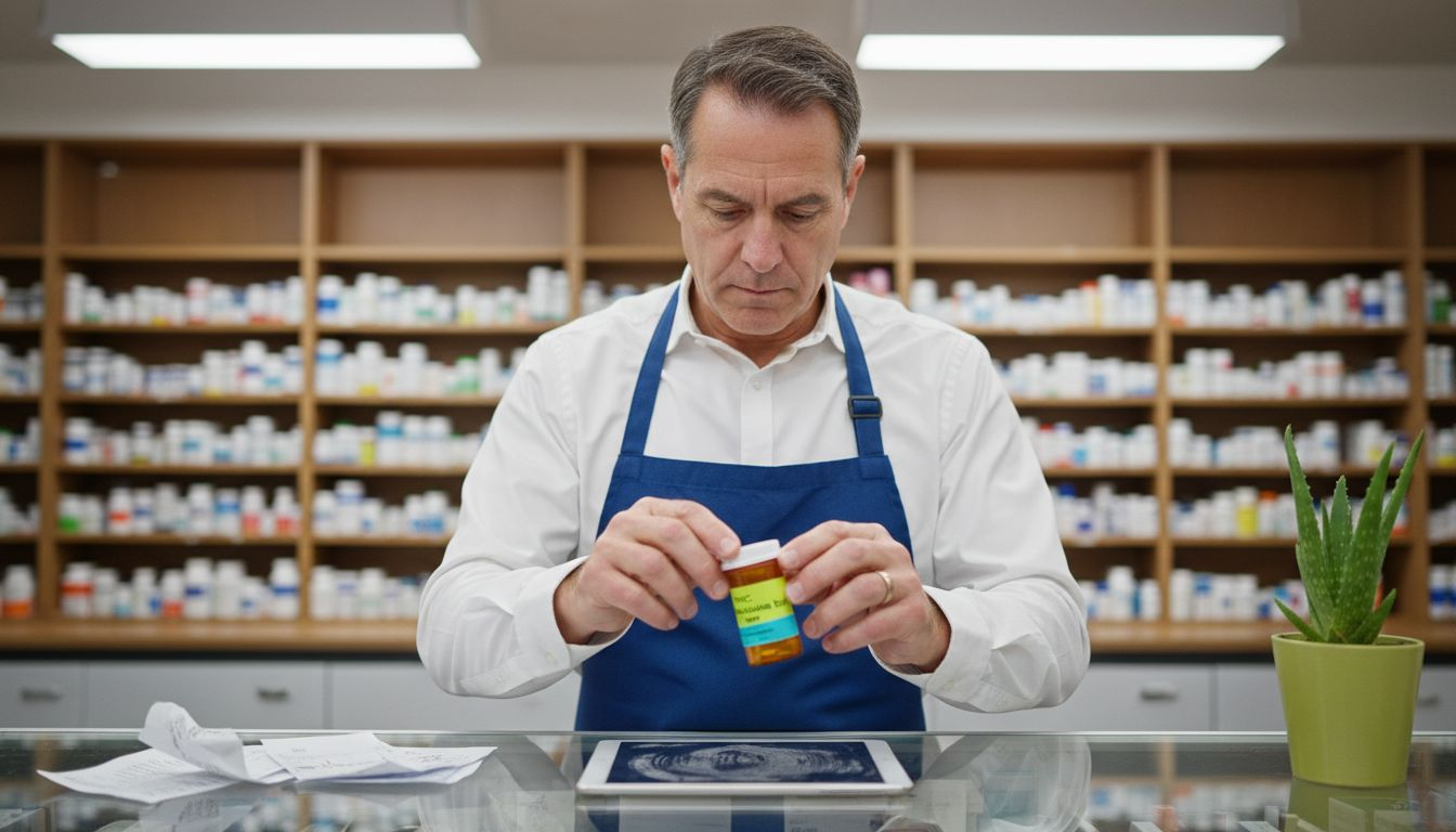 Pharmacist labels THC metabolism test bottle