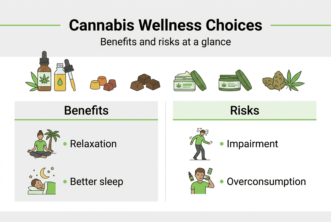 Infographic comparing cannabis wellness benefits and risks