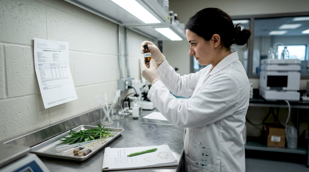 Lab technician analyzing organic CBD sample