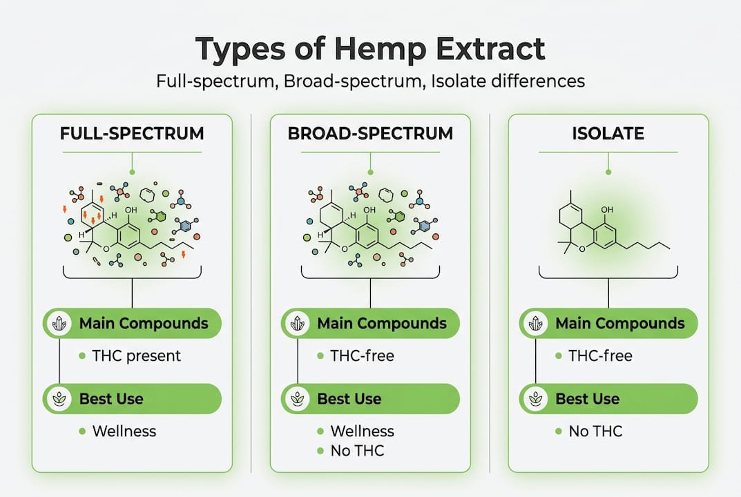 Infographic comparing hemp extract types key differences