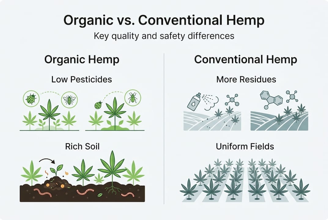 Infographic comparing organic and conventional hemp
