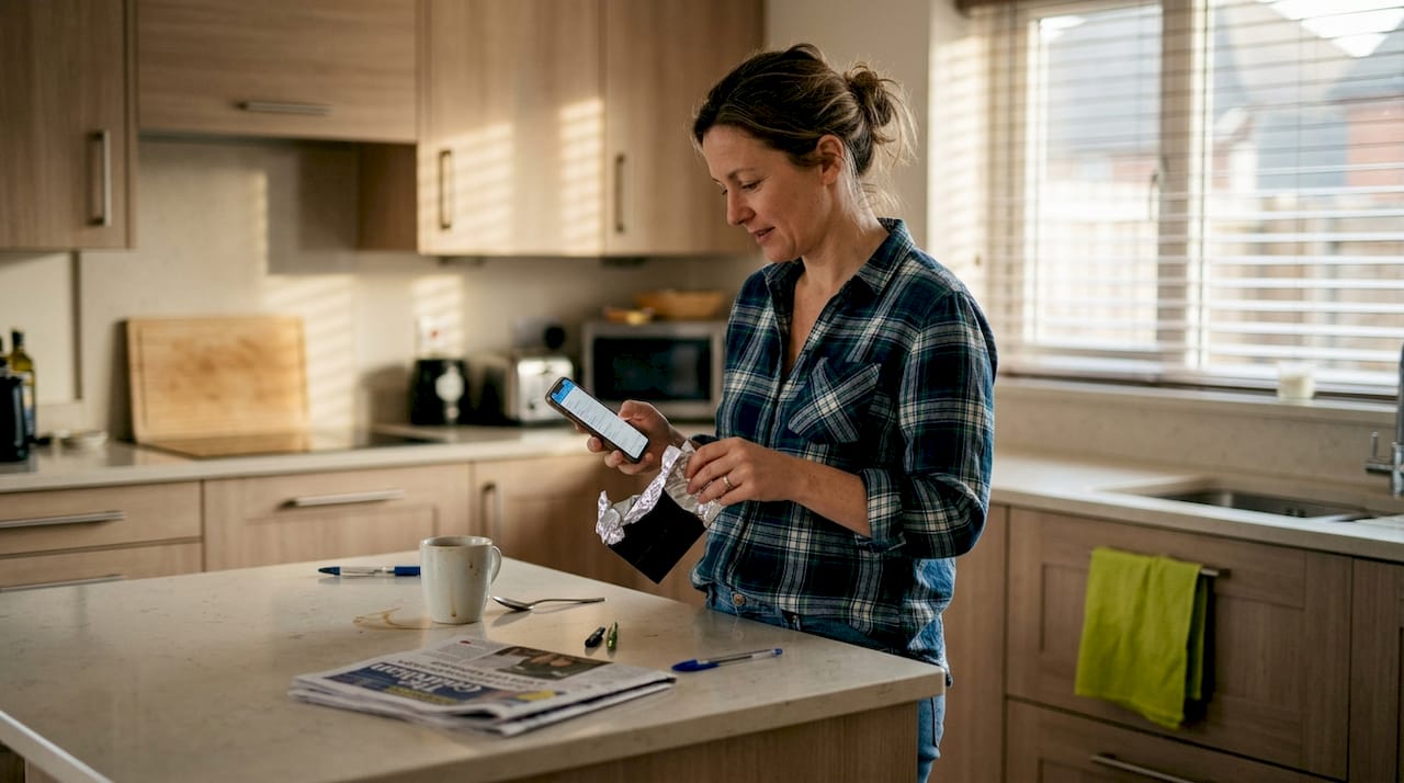 Woman unwrapping a cannabis edible in kitchen