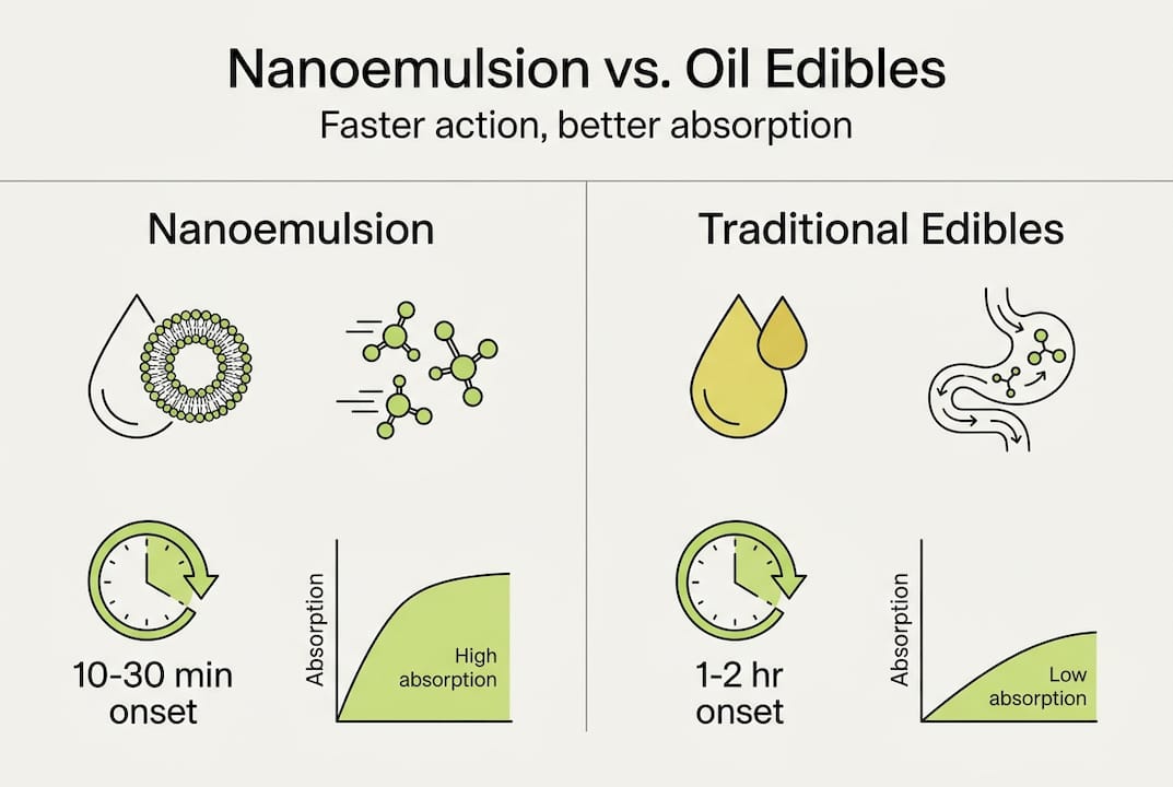 Infographic comparing nanoemulsion and traditional edibles
