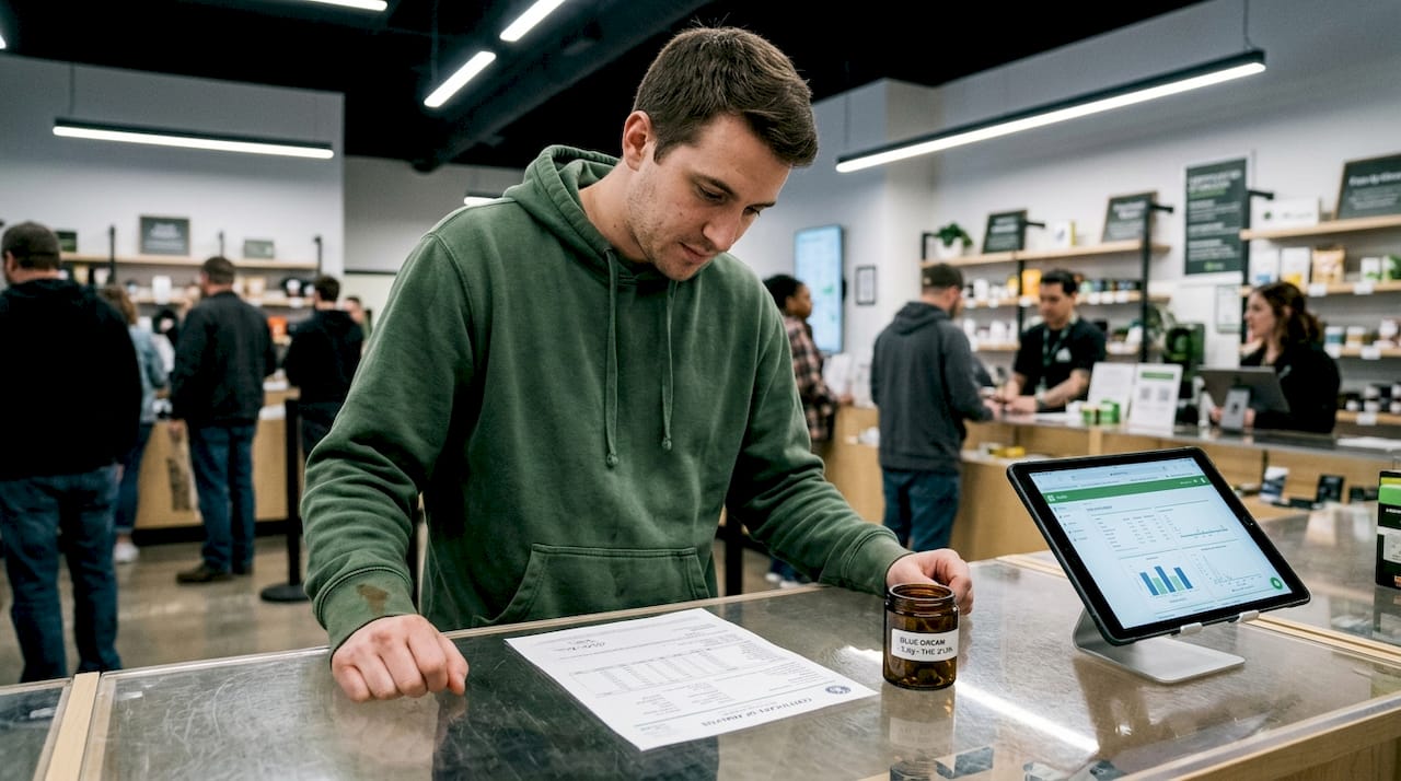 Customer checks cannabis lab certificate details