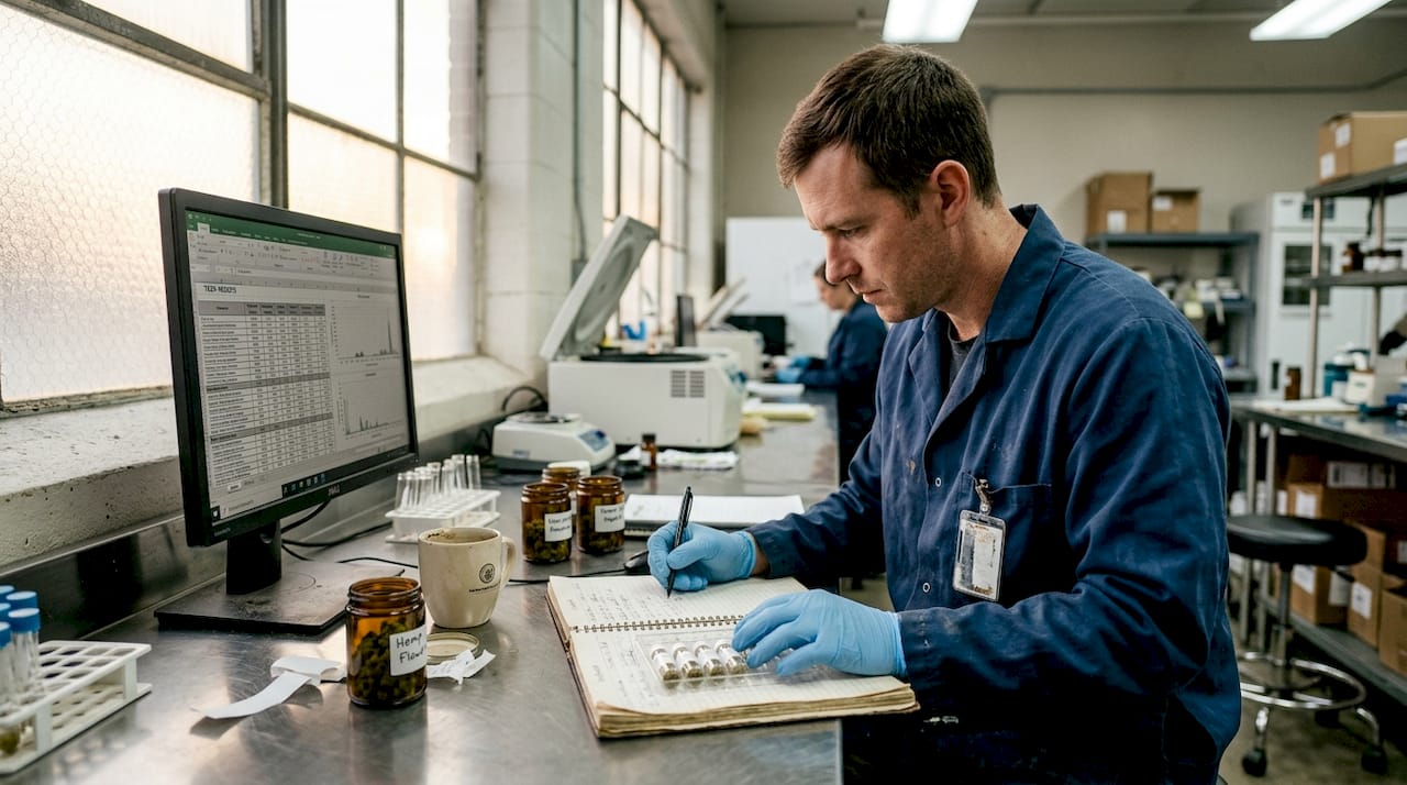 Lab technician testing hemp samples