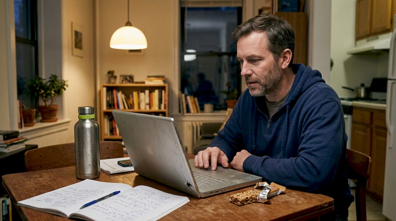 Man reviewing edible lab report on laptop