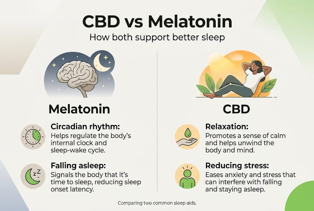 Infographic comparing CBD and melatonin effects