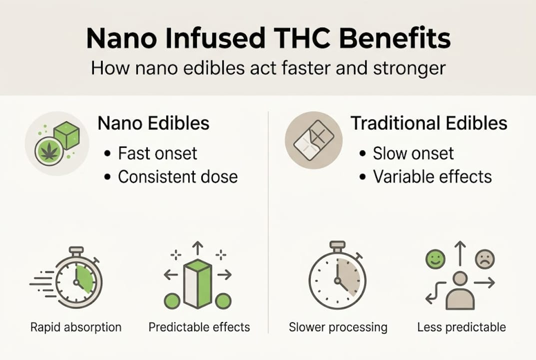 Infographic comparing nano to traditional edibles