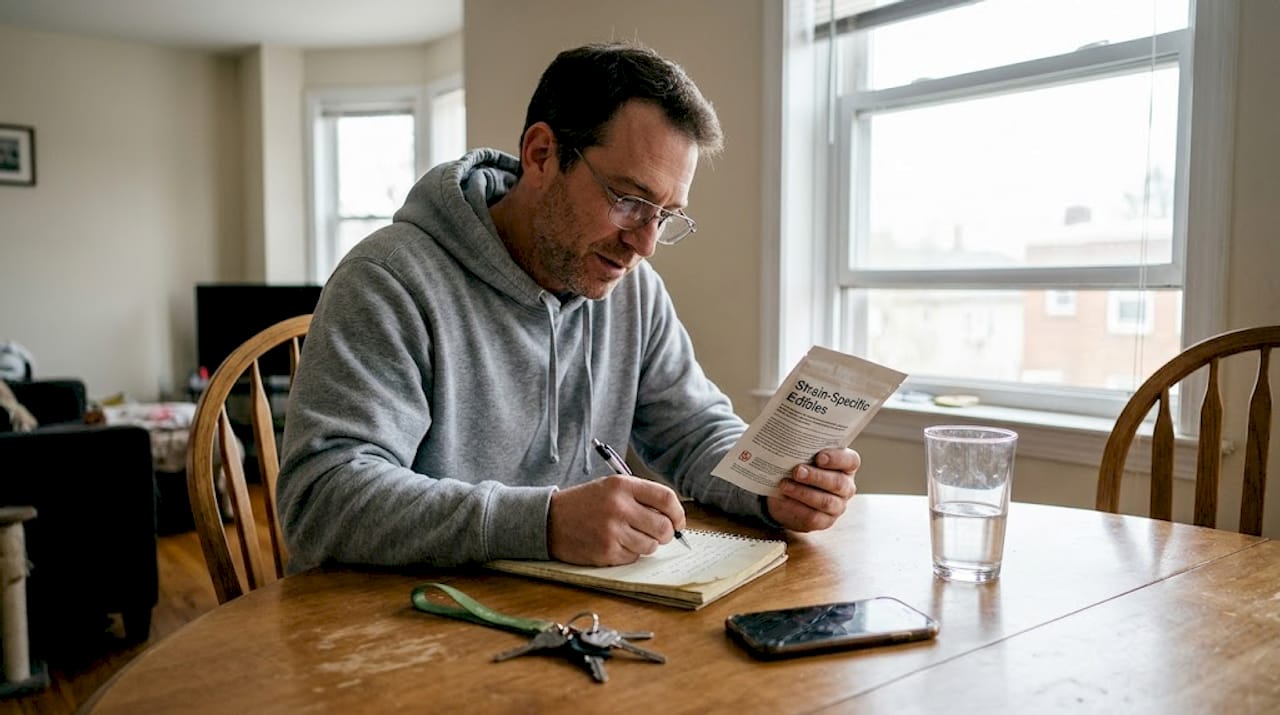 Man recording cannabis edible effects notes