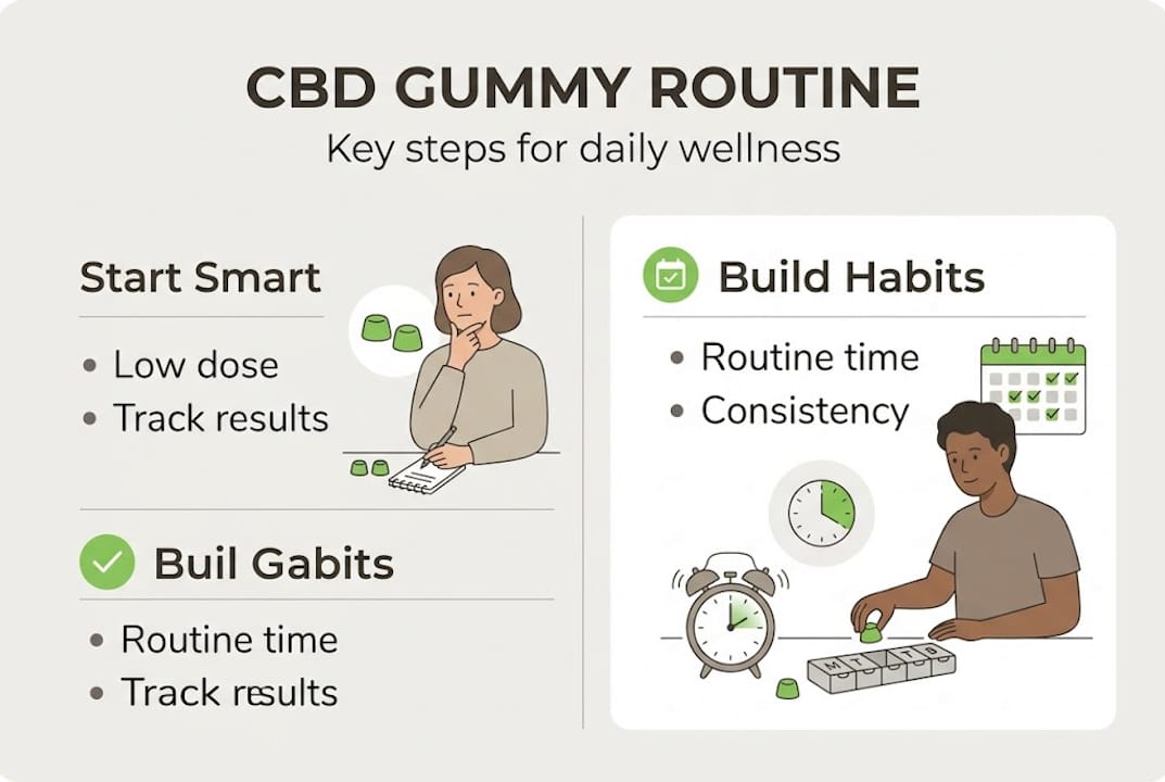 Infographic of CBD gummy routine steps