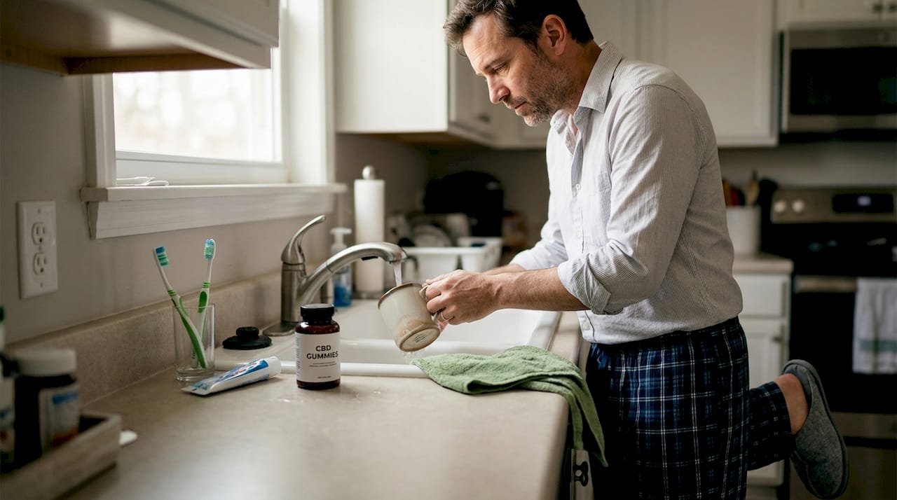 Man integrating CBD gummies with morning habits